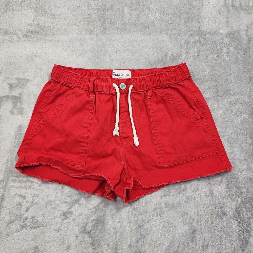 No Boundaries Shorts Women M Juniors Red Raw Hem Drawstring Pull On Beach Summer